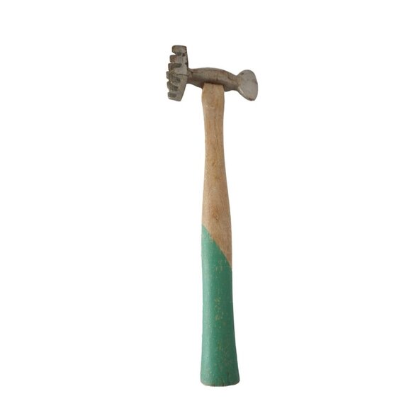 Vintage Meat Tenderizer with Wood Green Handle Primitive Kitchenware - Picture 2 of 7